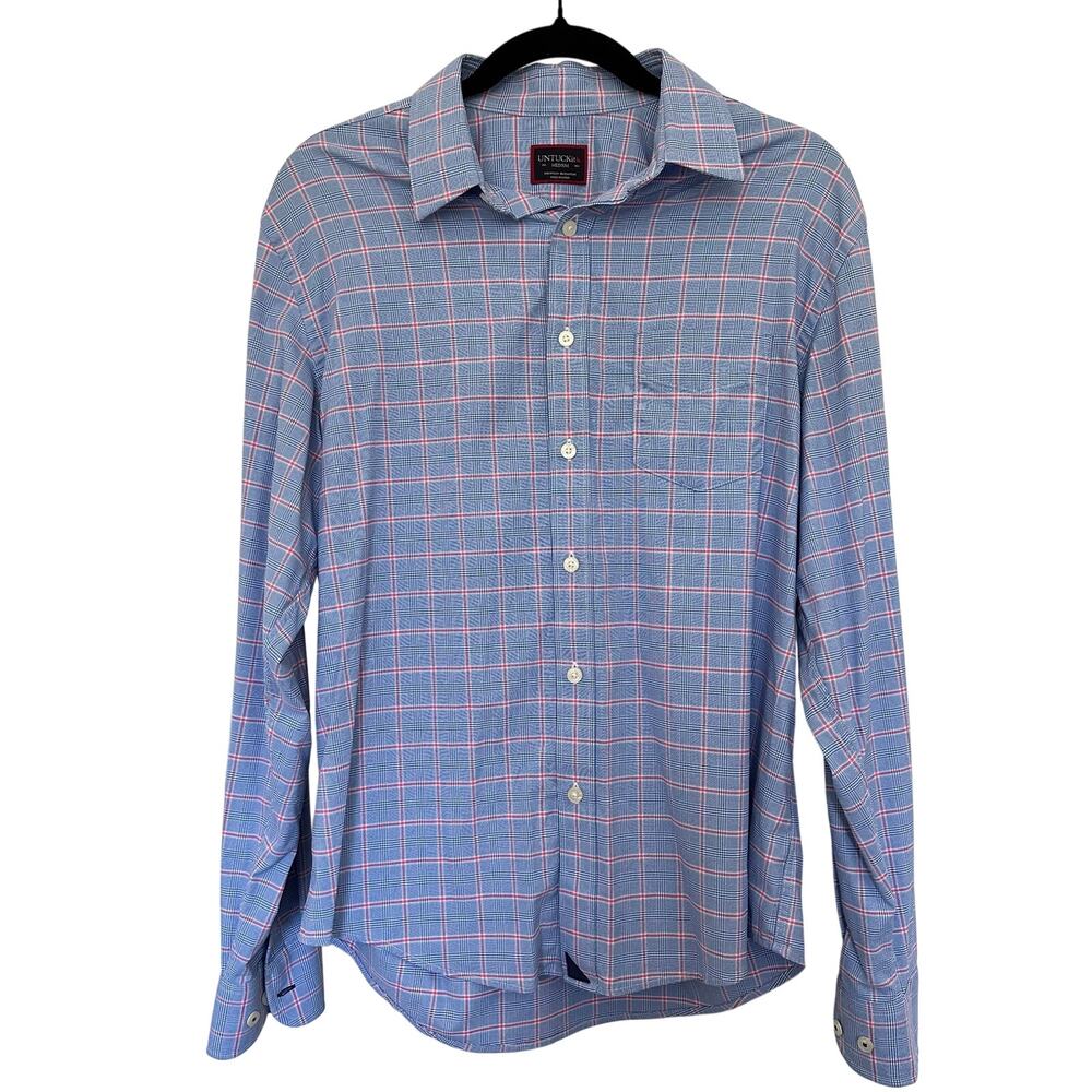 UNTUCKit  (M) Blue Button Down Shirt Plaid Checkered Print Lightweight Work Date